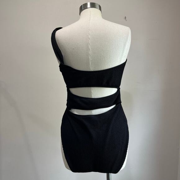 Aerie Black Ribbed One Shoulder One Piece Swimsuit Cutout Size XL - Picture 4 of 7